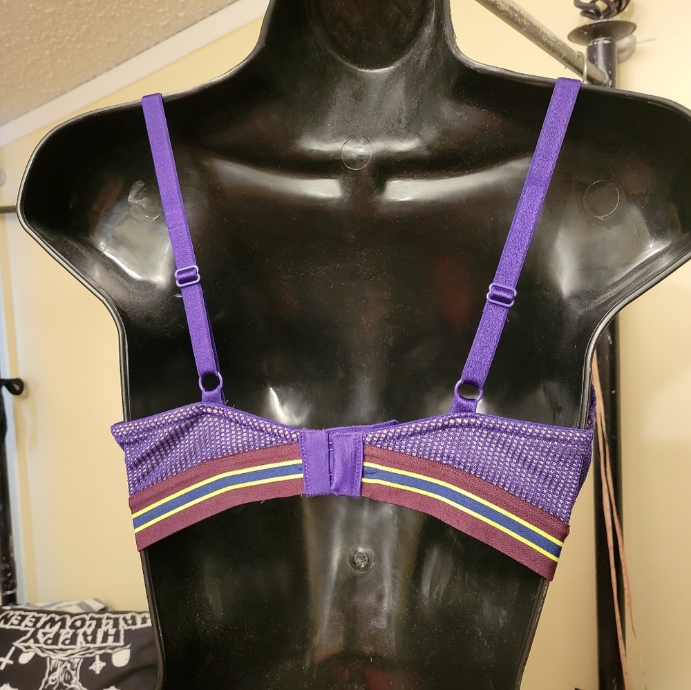 Victorias Secret purple rapture striped band bombshell plunge push up bra 34D - Picture 10 of 16